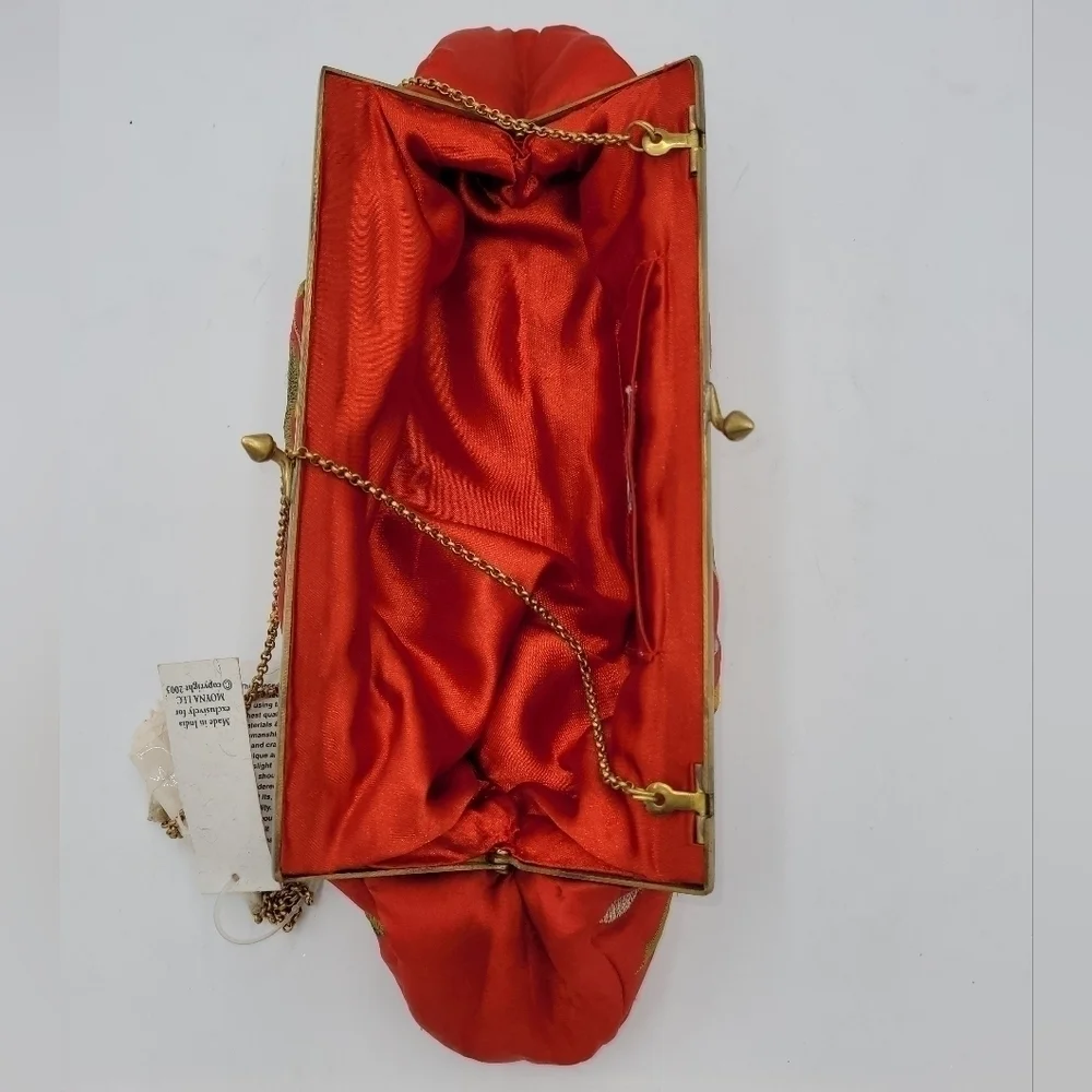 MOYNA from MOYNA Bags, Red Satin Multicolor Floral Satin Clutch.